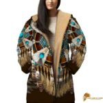 Vintage-Inspired Native American Dreamcatcher Pattern Horn Button Long Fleece Windbreaker