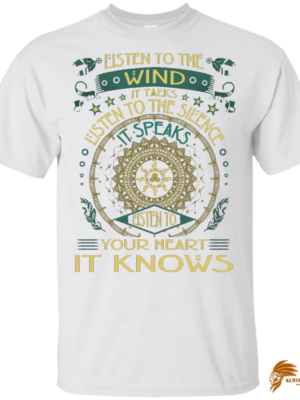 Vintage-Style Printed Tee: Listen To The Wind It Talks, Listen To Your Heart It Knows Native American Design T-shirt