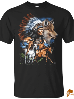 Vintage Wolf Men's Chief Riding Horse Native American T-shirt