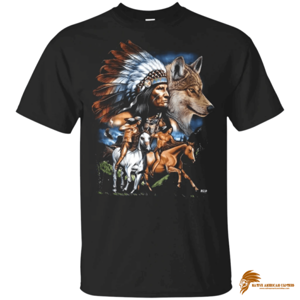 Vintage Wolf Men's Chief Riding Horse Native American T-shirt