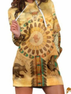 Vintage Yellow Native American Pattern Hoodie Celebration Dress