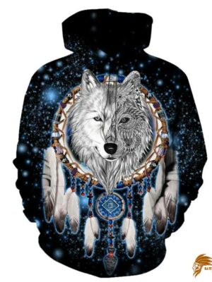 White Wolf Dreamcatcher Native American Style All Over Hoodie