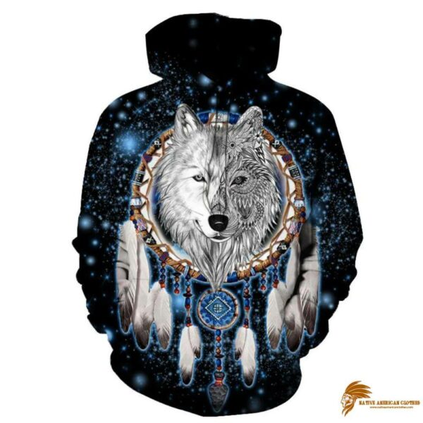 White Wolf Dreamcatcher Native American Style All Over Hoodie