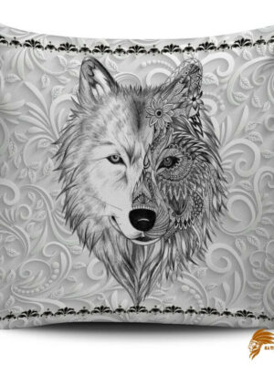 White Wolf Head Native American Pillow Covers PILNAT010