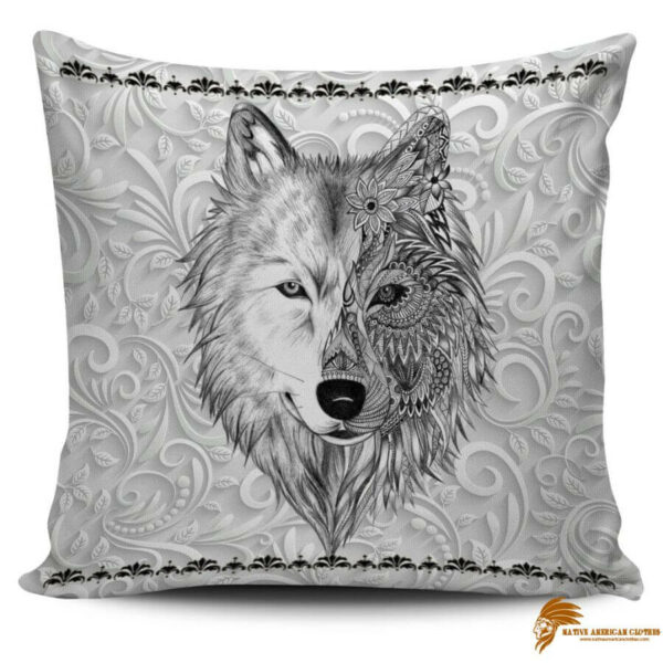 White Wolf Head Native American Pillow Covers PILNAT010