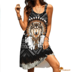 Wolf Print Native American Sleeveless Beach Dress