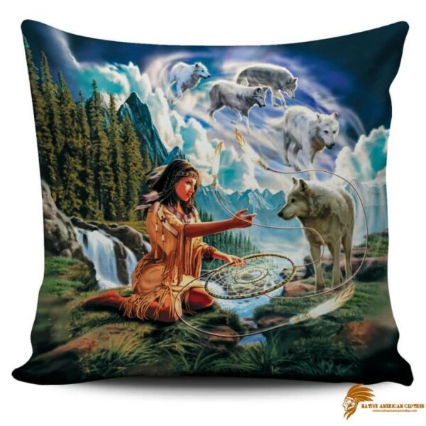 Wolves & Native Women Native American Pillow Covers PILNAT011