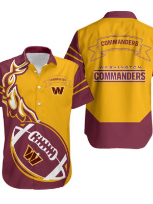Sport-Team Washington Commanders Custom Name Yellow Brown Rugby Ball Hawaiian Shirt Sport Team Aloha Shirt