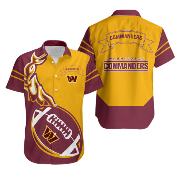 Sport-Team Washington Commanders Custom Name Yellow Brown Rugby Ball Hawaiian Shirt Sport Team Aloha Shirt