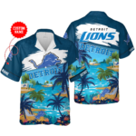 Sport-Team Detroit Lions Custom Name Coconut Beach Hawaiian Shirt Men Women Aloha Shirt