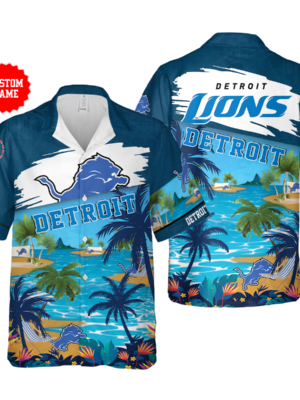 Sport-Team Detroit Lions Custom Name Coconut Beach Hawaiian Shirt Men Women Aloha Shirt