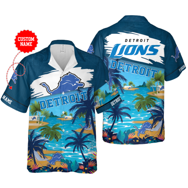 Sport-Team Detroit Lions Custom Name Coconut Beach Hawaiian Shirt Men Women Aloha Shirt