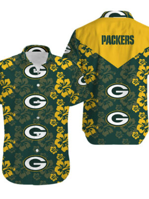 Sport-Team Green Bay Packers Green Yellow Flower Hawaiian Shirt Men Women Aloha Shirt