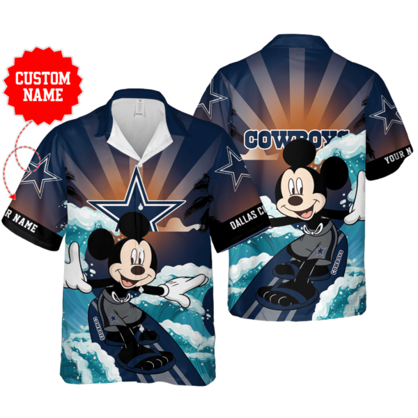 Sport-Team Dallas Cowboys Custom Name Mickey Mouse Surf Hawaiian Shirt Men Women Aloha Shirt