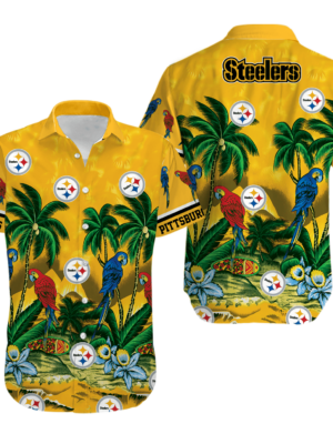 Sport-Team Pittsburgh Steelers Logo Parrot Island Steelers Hawaiian Shirt - Perfect Gifts For Your Loved Ones