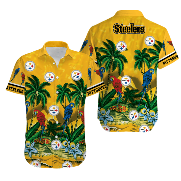 Sport-Team Pittsburgh Steelers Logo Parrot Island Steelers Hawaiian Shirt - Perfect Gifts For Your Loved Ones