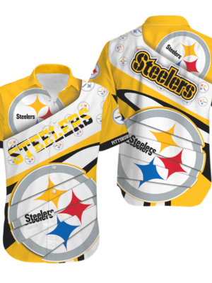 White Yellow Sport-Team Pittsburgh Steelers Logo, Steelers Hawaiian Shirt - Perfect Gifts For Your Loved Ones