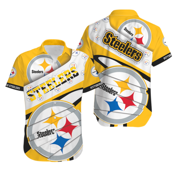 White Yellow Sport-Team Pittsburgh Steelers Logo, Steelers Hawaiian Shirt - Perfect Gifts For Your Loved Ones