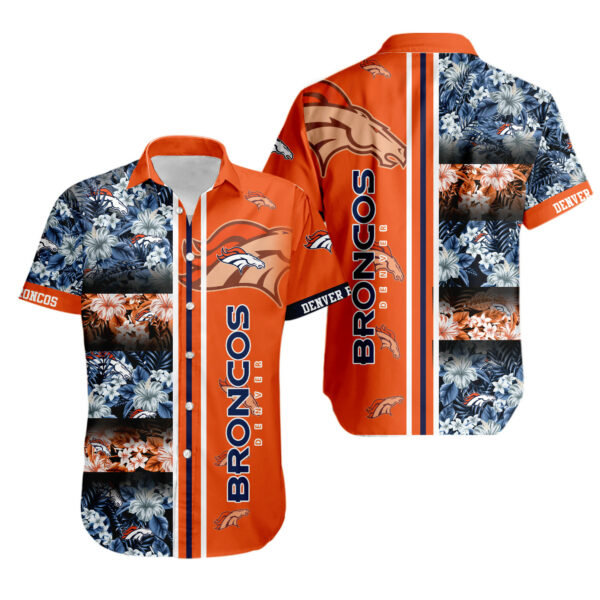 Sport-Team Denver Broncos Tropical Flowers Orange Hawaiian Shirt Men Women Aloha Shirt
