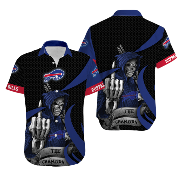 Sport-Team Buffalo Bills Black Royal Blue Skull Hawaiian Shirt Men Women Aloha Shirt