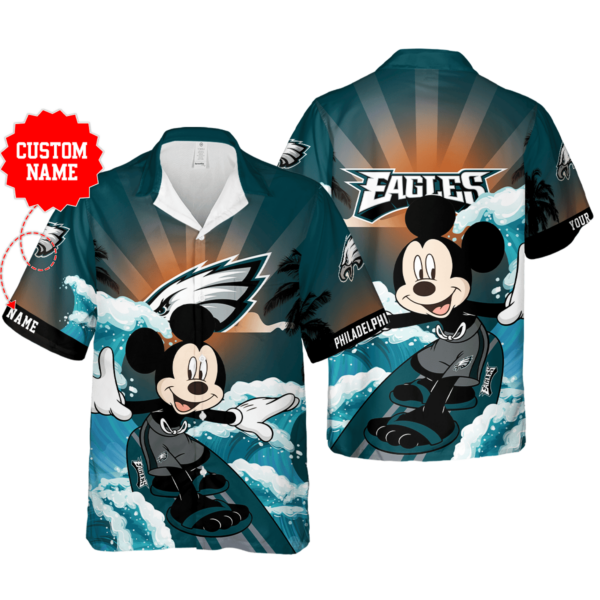 Sport-Team Philadelphia Eagles Custom Name Mickey Mouse Hawaiian Shirt Men Women Aloha Shirt