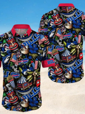 Buffalo Bills Red and Blue Tiki Fest Hawaiian Shirt - TeeAloha