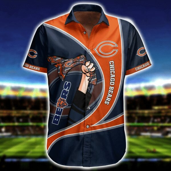 Sport-Team Chicago Bears Orange Curve Dark Navy Hawaiian Shirt Summer Aloha Shirt