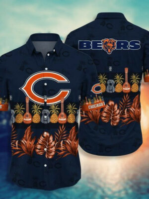 Sport-Team Chicago Bears Guitar Pineapple In Dark Blue Hawaiian Shirt Summer Aloha Shirt