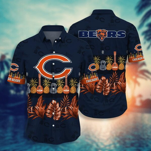 Sport-Team Chicago Bears Guitar Pineapple In Dark Blue Hawaiian Shirt Summer Aloha Shirt