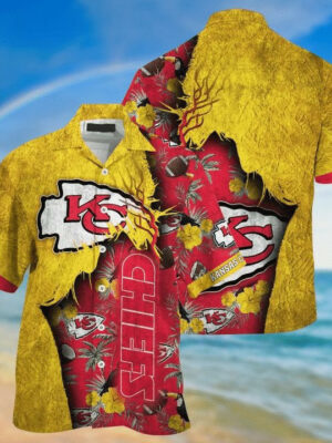 Sport-Team Kansas City Chiefs Gold Red Hawaiian Shirt Summer Aloha Shirt