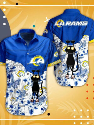 Sport-Team Los Angeles Rams Black Cat Graphic Hawaiian Shirt Summer Aloha Shirt