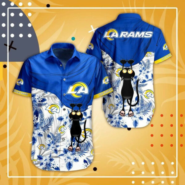 Sport-Team Los Angeles Rams Black Cat Graphic Hawaiian Shirt Summer Aloha Shirt