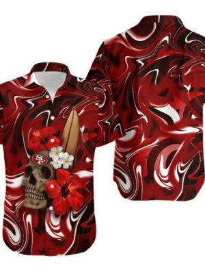 Sport-Team San Francisco 49ers Skull In Red Flower Hawaiian Shirt Summer Aloha Shirt