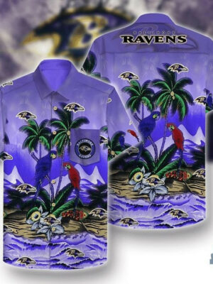 Sport-Team Baltimore Ravens Coconut Tree Purple Hawaiian Shirt Summer Aloha Shirt