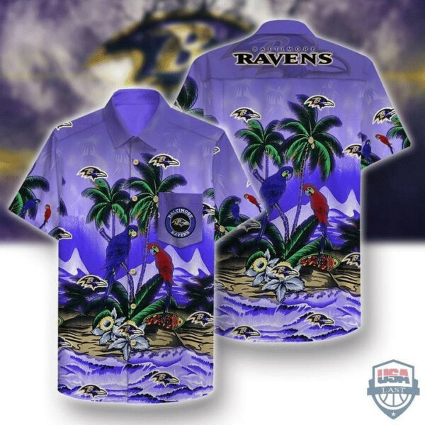 Sport-Team Baltimore Ravens Coconut Tree Purple Hawaiian Shirt Summer Aloha Shirt