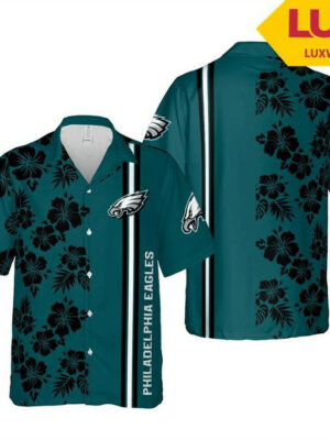 Sport-Team Philadelphia Eagles Green Flower Black Hawaiian Shirt Summer Aloha Shirt