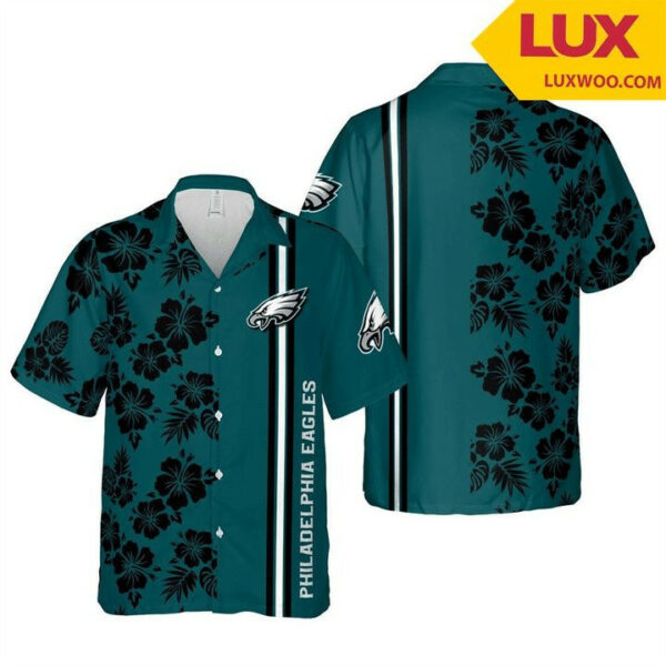 Sport-Team Philadelphia Eagles Green Flower Black Hawaiian Shirt Summer Aloha Shirt