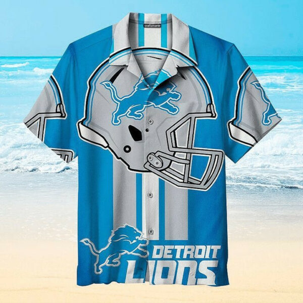 Sport-Team Detroit Lions Blue Silver Helmet Hawaiian Shirt Summer Aloha Shirt