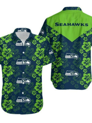 Sport-Team Seattle Seahawks Navy Green Hawaiian Shirt Summer Aloha Shirt