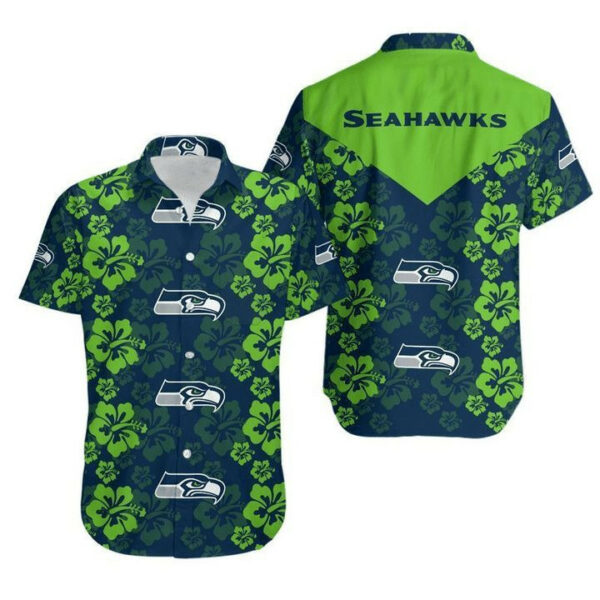 Sport-Team Seattle Seahawks Navy Green Hawaiian Shirt Summer Aloha Shirt
