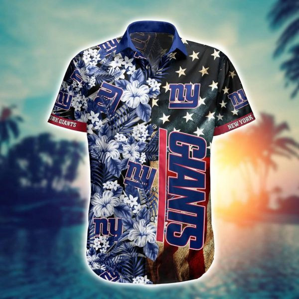 Sport-Team New York Giants America Flag Flowers Hawaiian Shirt Summer Aloha Shirt