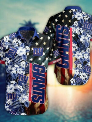Sport-Team New York Giants America Flag Flowers Hawaiian Shirt Summer Aloha Shirt