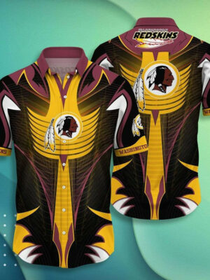 Sport-Team Washington Redskins Sleeve Button Down Samurai Hawaiian Shirt Summer Aloha Shirt