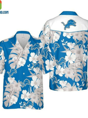 Sport-Team Detroit Lions Blue Silver Flower Hawaiian Shirt Summer Aloha Shirt