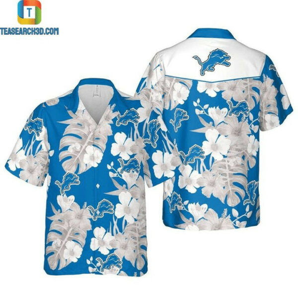 Sport-Team Detroit Lions Blue Silver Flower Hawaiian Shirt Summer Aloha Shirt