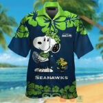 Sport-Team Seattle Seahawks Navy Green Snoopy Hawaiian Shirt Summer Aloha Shirt