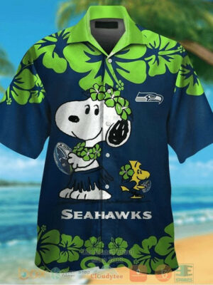 Sport-Team Seattle Seahawks Navy Green Snoopy Hawaiian Shirt Summer Aloha Shirt