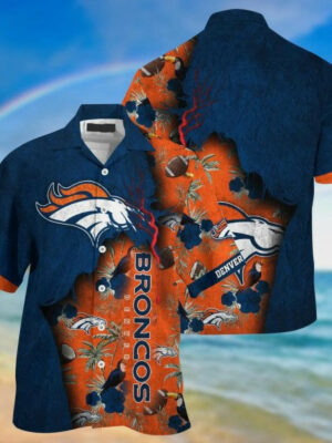 Sport-Team Denver Broncos Navy Blue Orange Hawaiian Shirt Summer Aloha Shirt