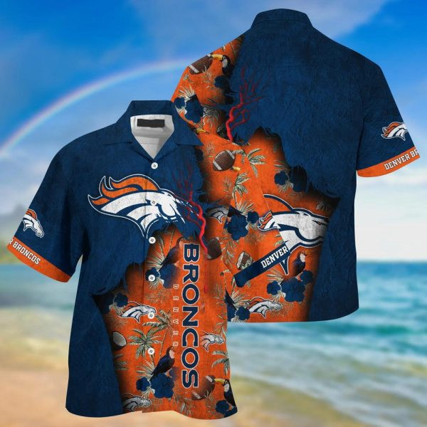 Sport-Team Denver Broncos Navy Blue Orange Hawaiian Shirt Summer Aloha Shirt