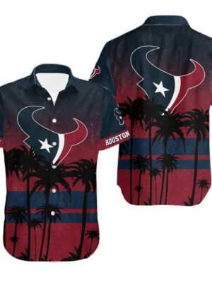 Sport-Team Houston Texans Coconut Tree Blue Red Hawaiian Shirt Summer Aloha Shirt